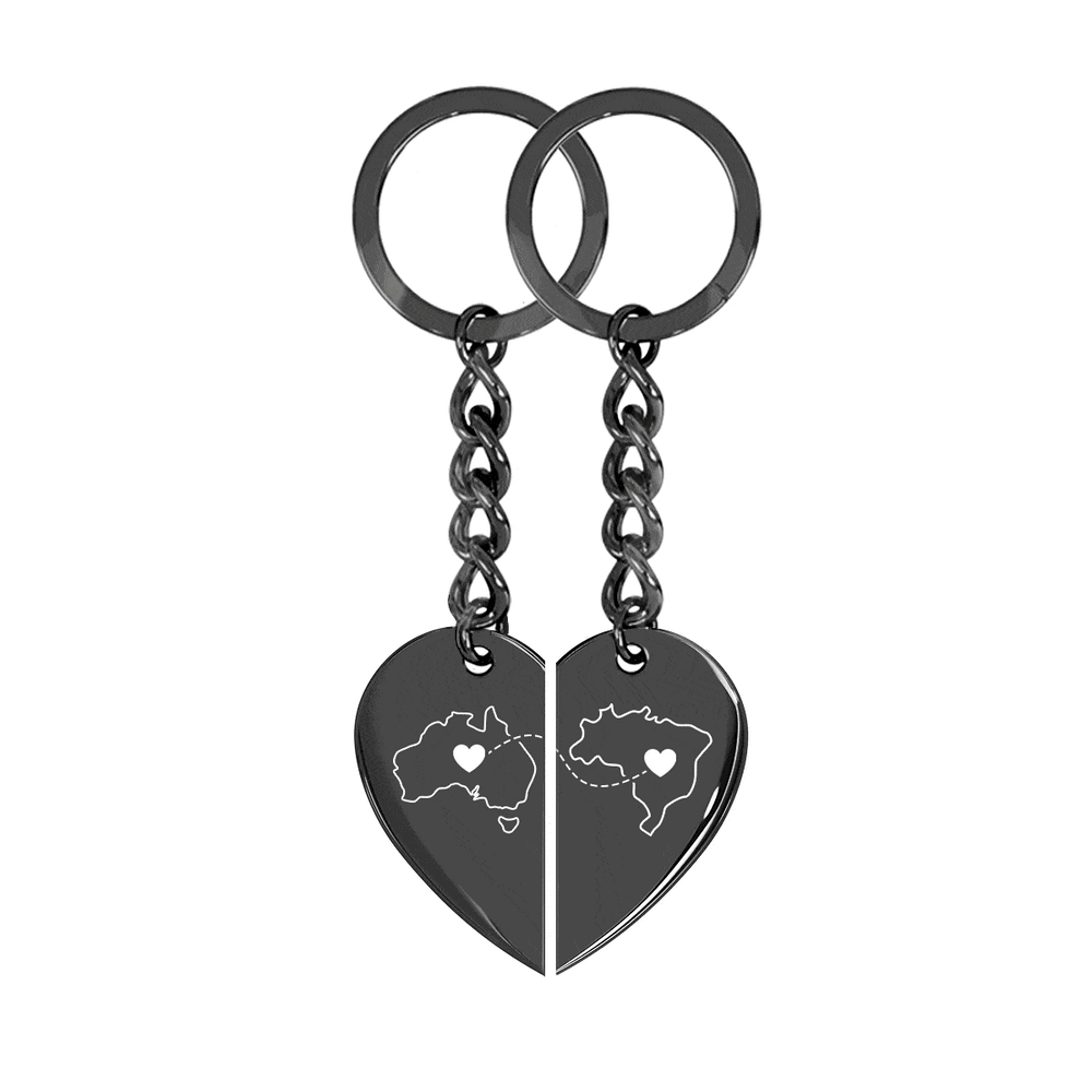 Heart Between Countries Engraved Keychain (2 Keychains) media 1
