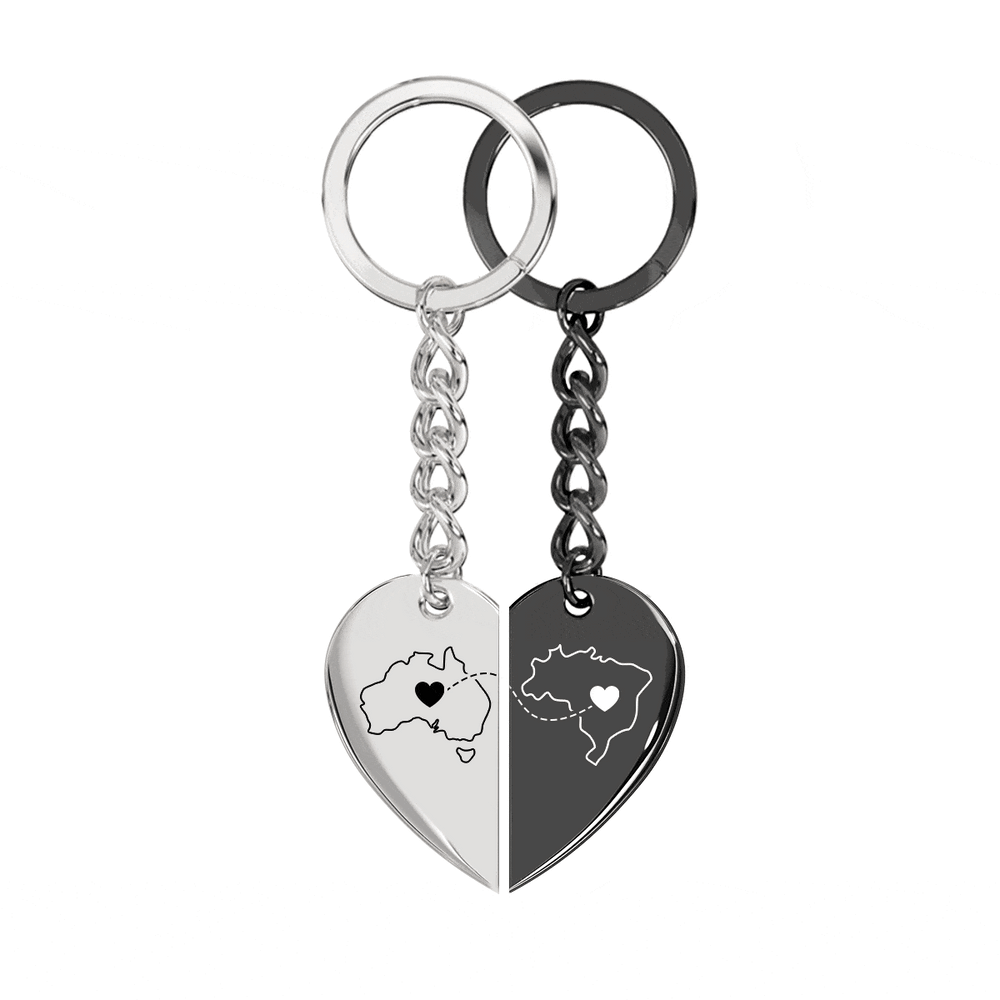 Heart Between Countries Engraved Keychain (2 Keychains) media 5