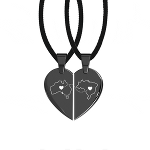 Heart Between Countries Engraved Necklace (2 Necklaces) media 1