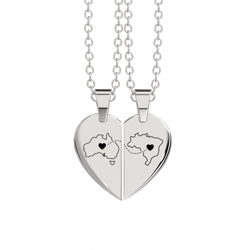 Heart Between Countries Engraved Necklace (2 Necklaces) media 5