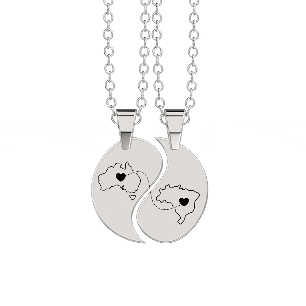 Heart Between Countries Yin/Yang Engraved Necklace (2 Necklaces) media 5
