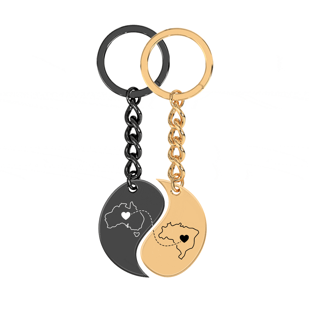 Heart Between Countries Yin/Yang Engraved Keychain (2 Keychains) media 17