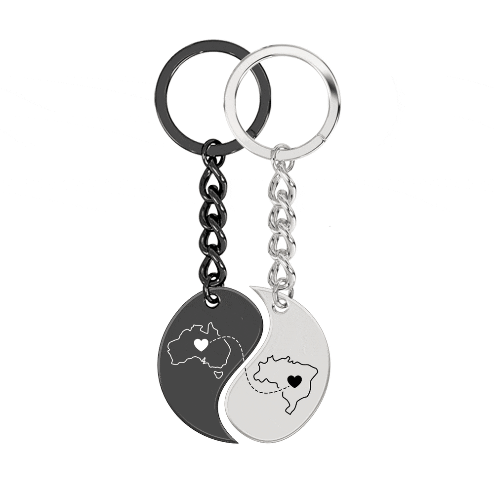 Heart Between Countries Yin/Yang Engraved Keychain (2 Keychains) media 16