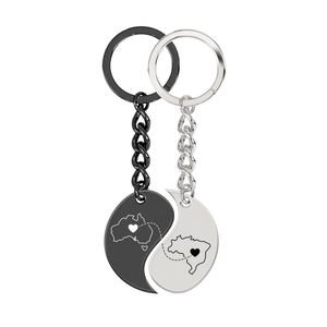 Heart Between Countries Yin/Yang Engraved Keychain (2 Keychains) media 16