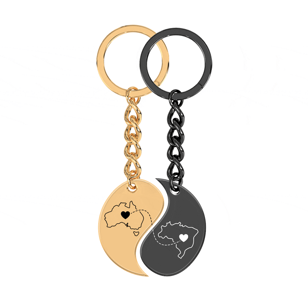Heart Between Countries Yin/Yang Engraved Keychain (2 Keychains) media 11