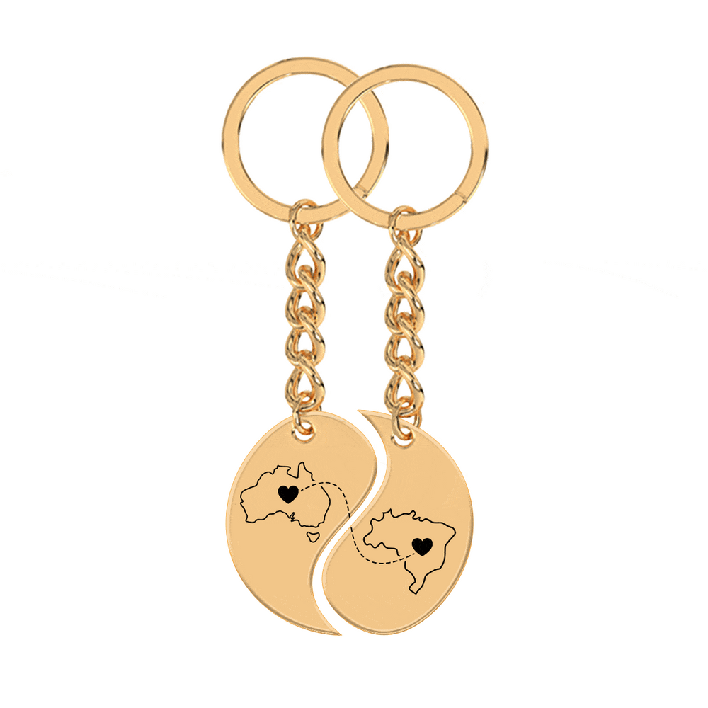 Heart Between Countries Yin/Yang Engraved Keychain (2 Keychains) media 9