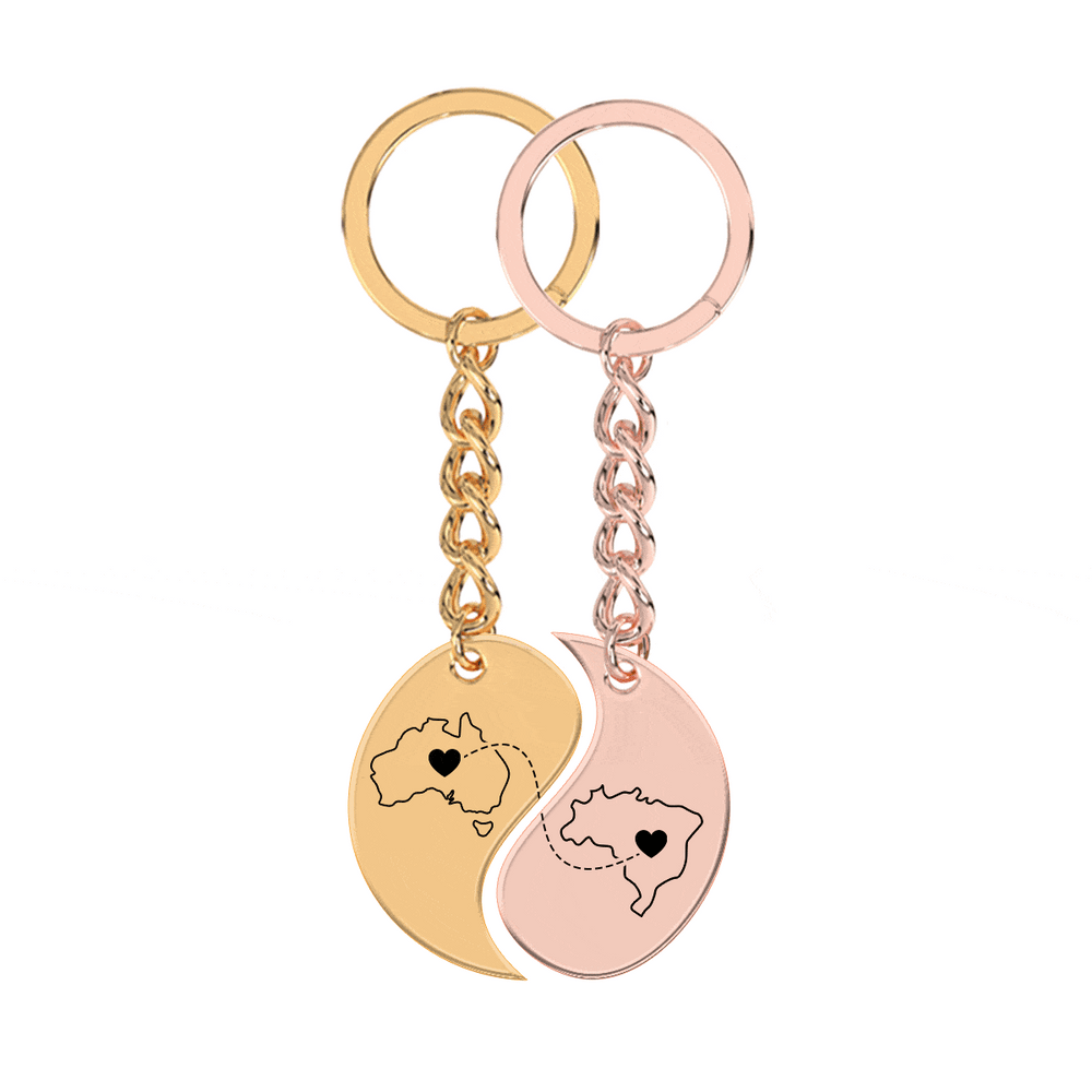 Heart Between Countries Yin/Yang Engraved Keychain (2 Keychains) media 10