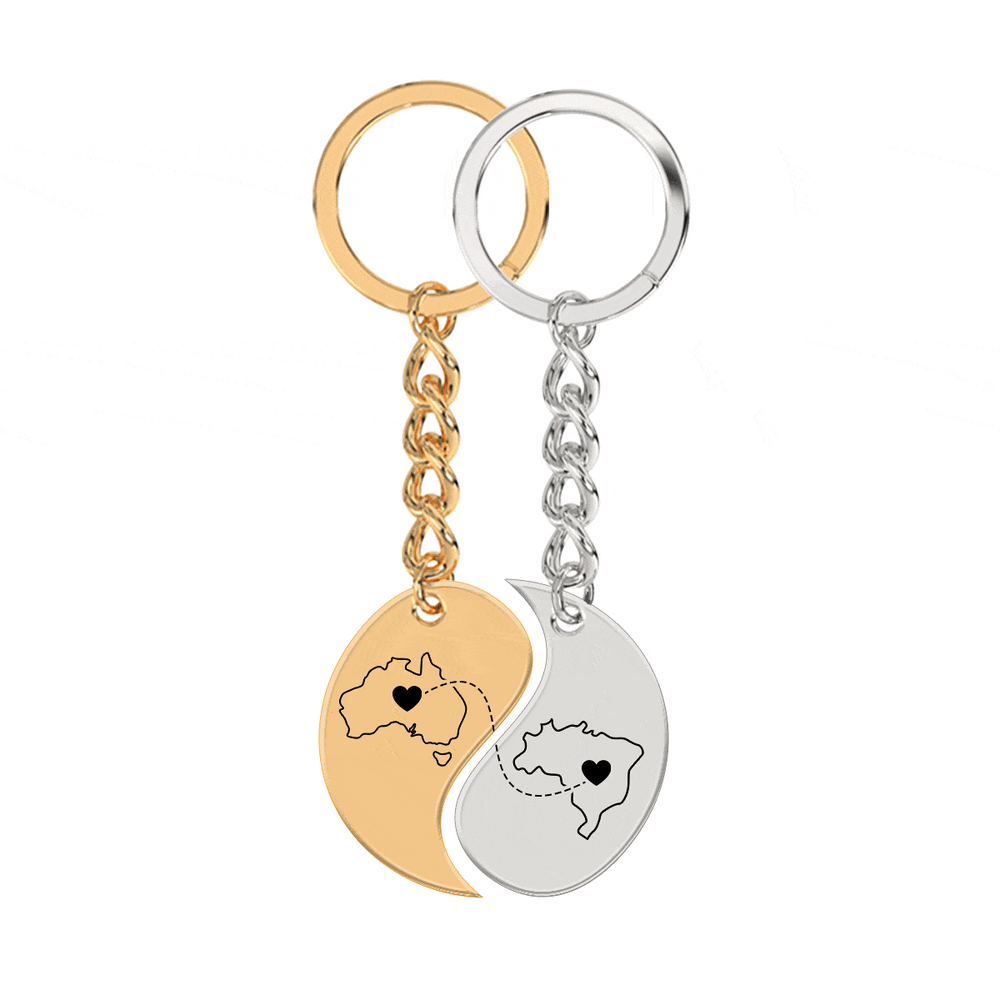Heart Between Countries Yin/Yang Engraved Keychain (2 Keychains) media 8