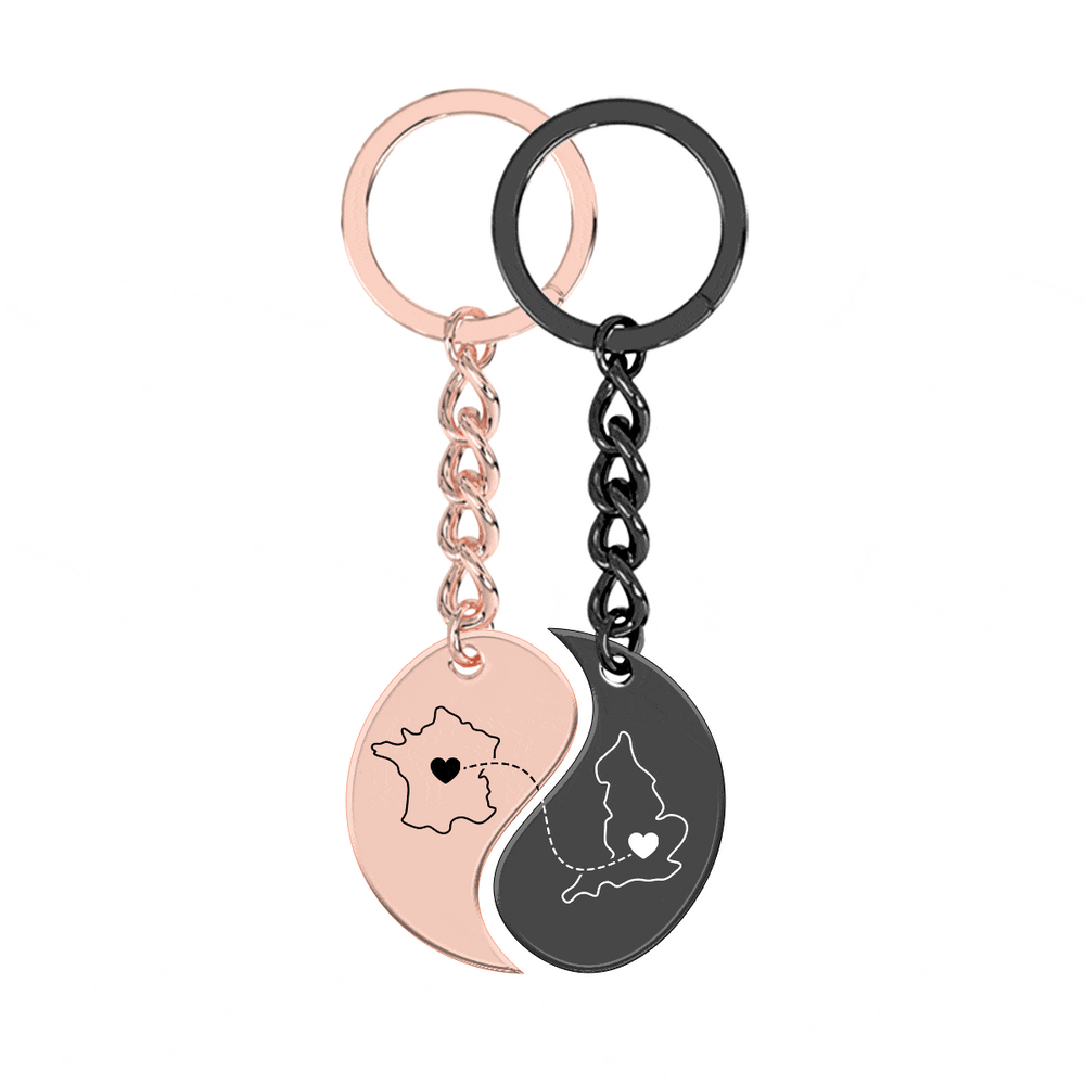 Heart Between Countries Yin/Yang Engraved Keychain (2 Keychains) media 15