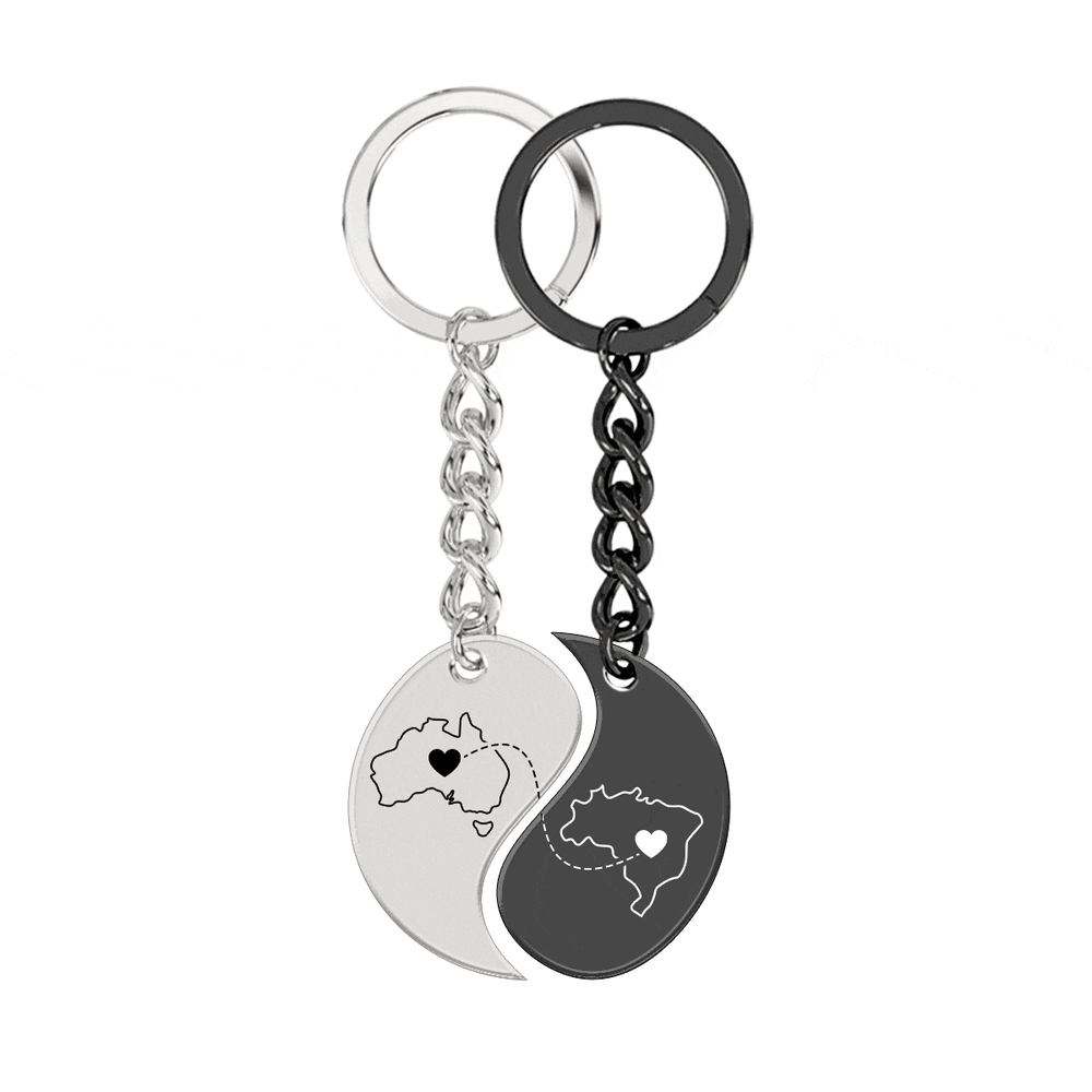 Heart Between Countries Yin/Yang Engraved Keychain (2 Keychains) media 7