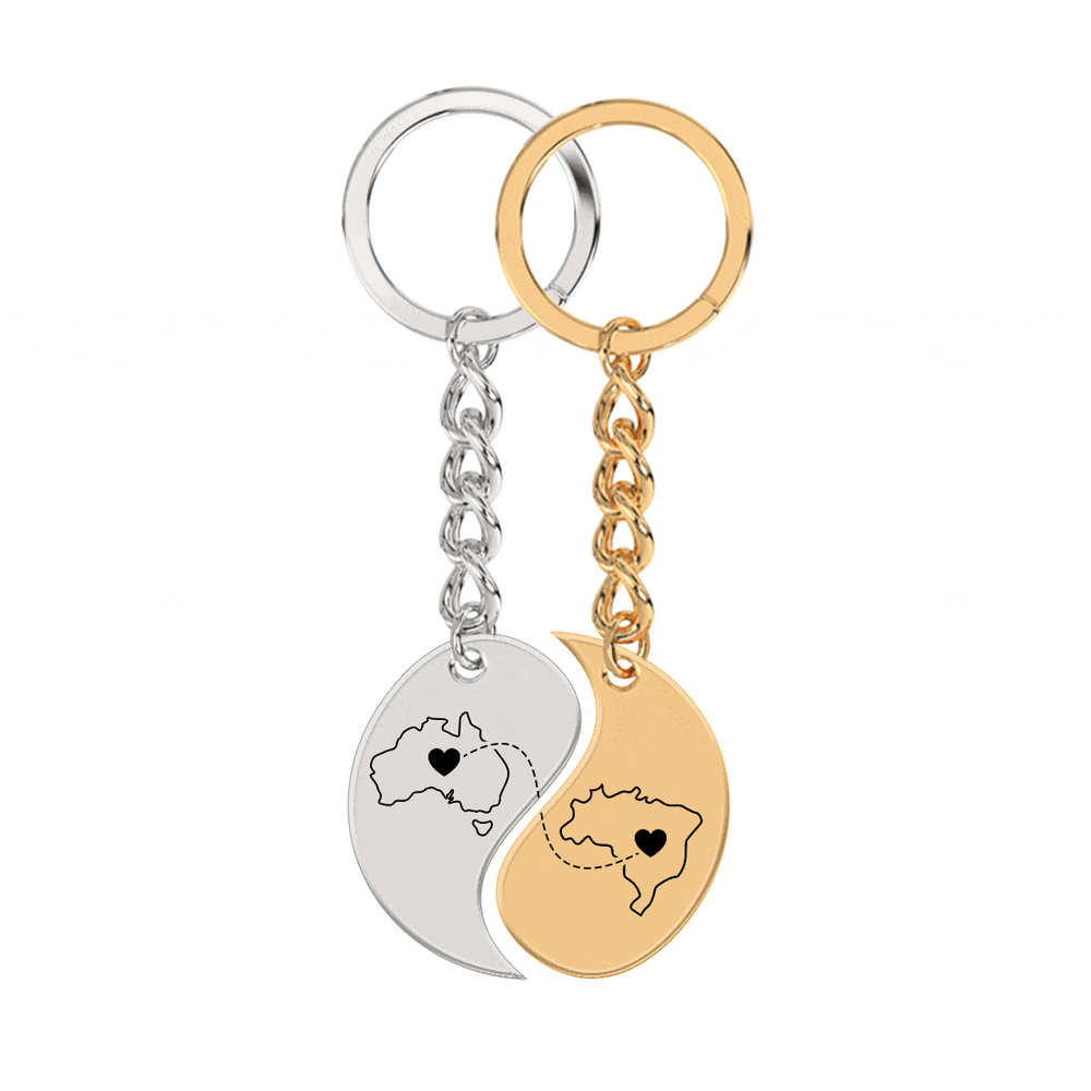 Heart Between Countries Yin/Yang Engraved Keychain (2 Keychains) media 1