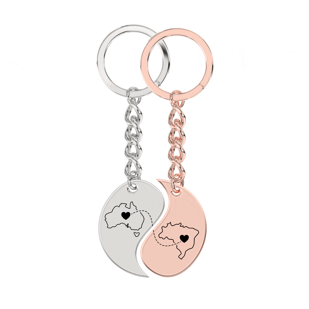 Heart Between Countries Yin/Yang Engraved Keychain (2 Keychains) media 6