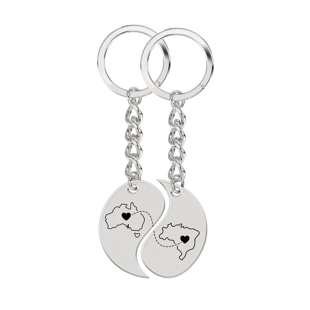 Heart Between Countries Yin/Yang Engraved Keychain (2 Keychains) media 5