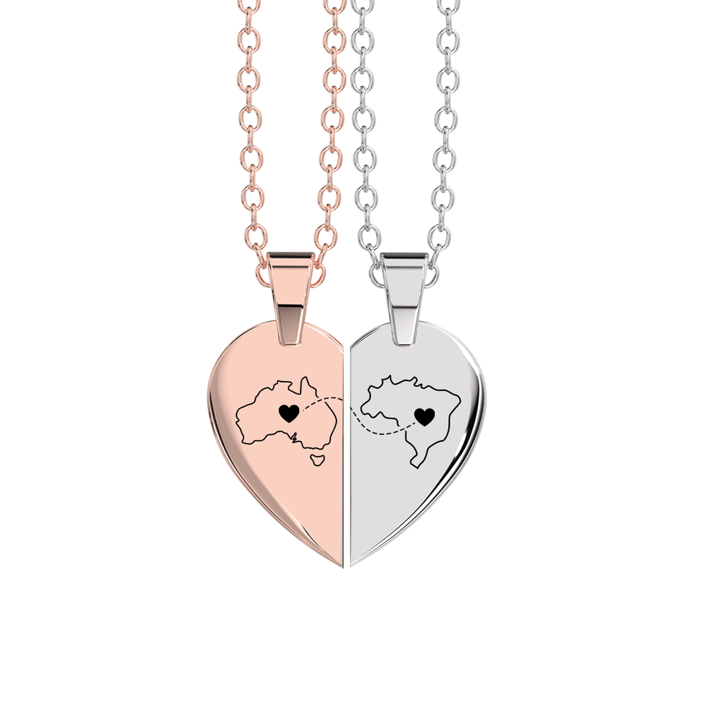Heart Between Countries Engraved Necklace (2 Necklaces) media 12