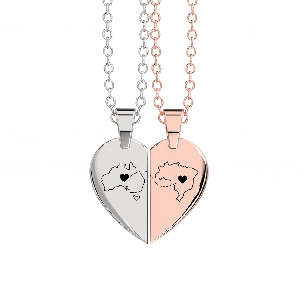 Heart Between Countries Engraved Necklace (2 Necklaces) media 7