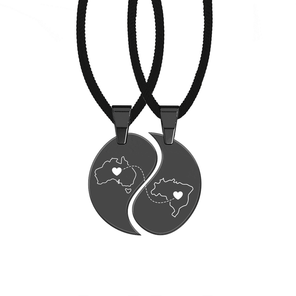 Heart Between Countries Yin/Yang Engraved Necklace (2 Necklaces) media 18