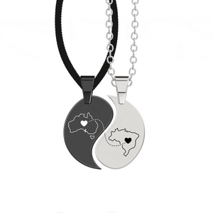 Heart Between Countries Yin/Yang Engraved Necklace (2 Necklaces) media 1