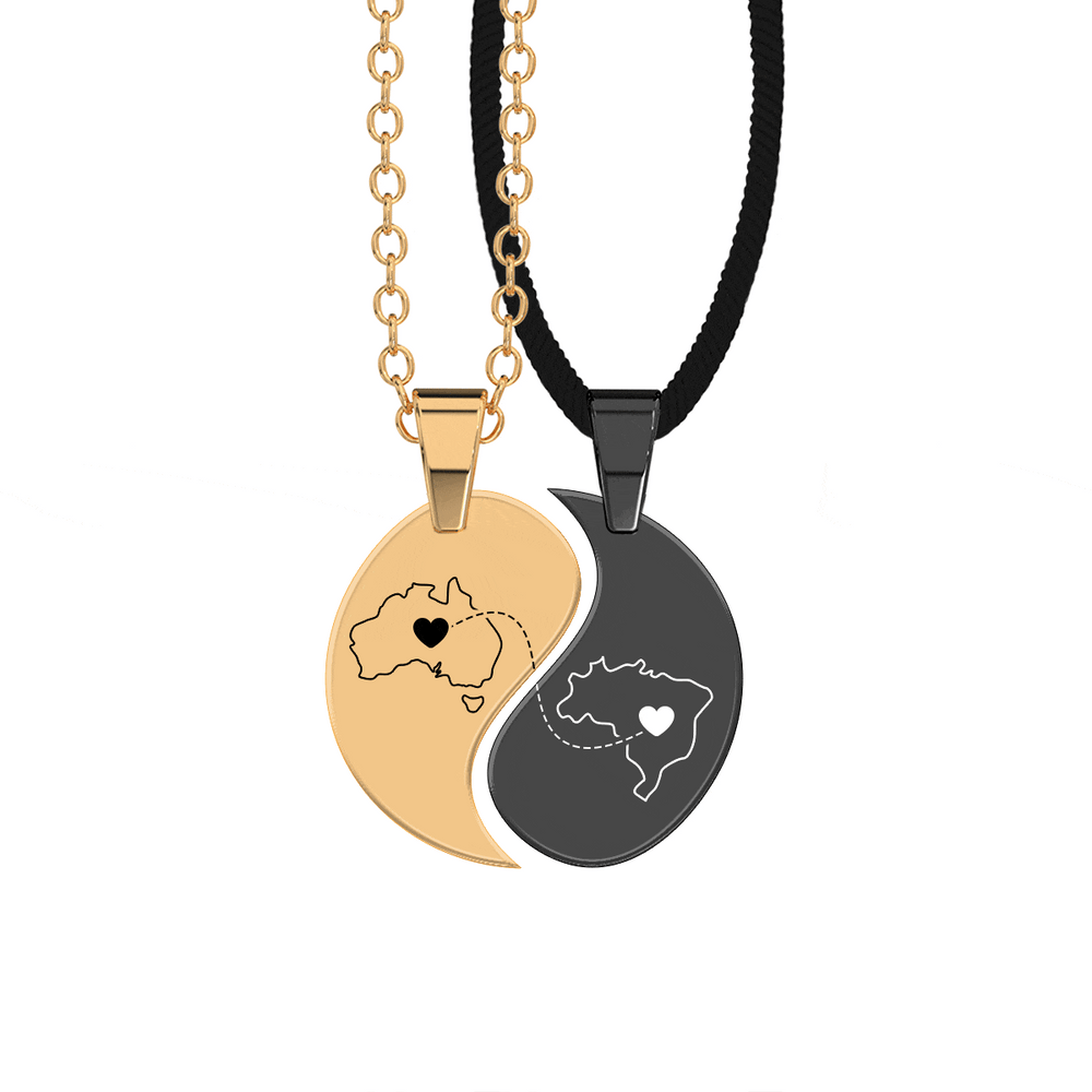Heart Between Countries Yin/Yang Engraved Necklace (2 Necklaces) media 11