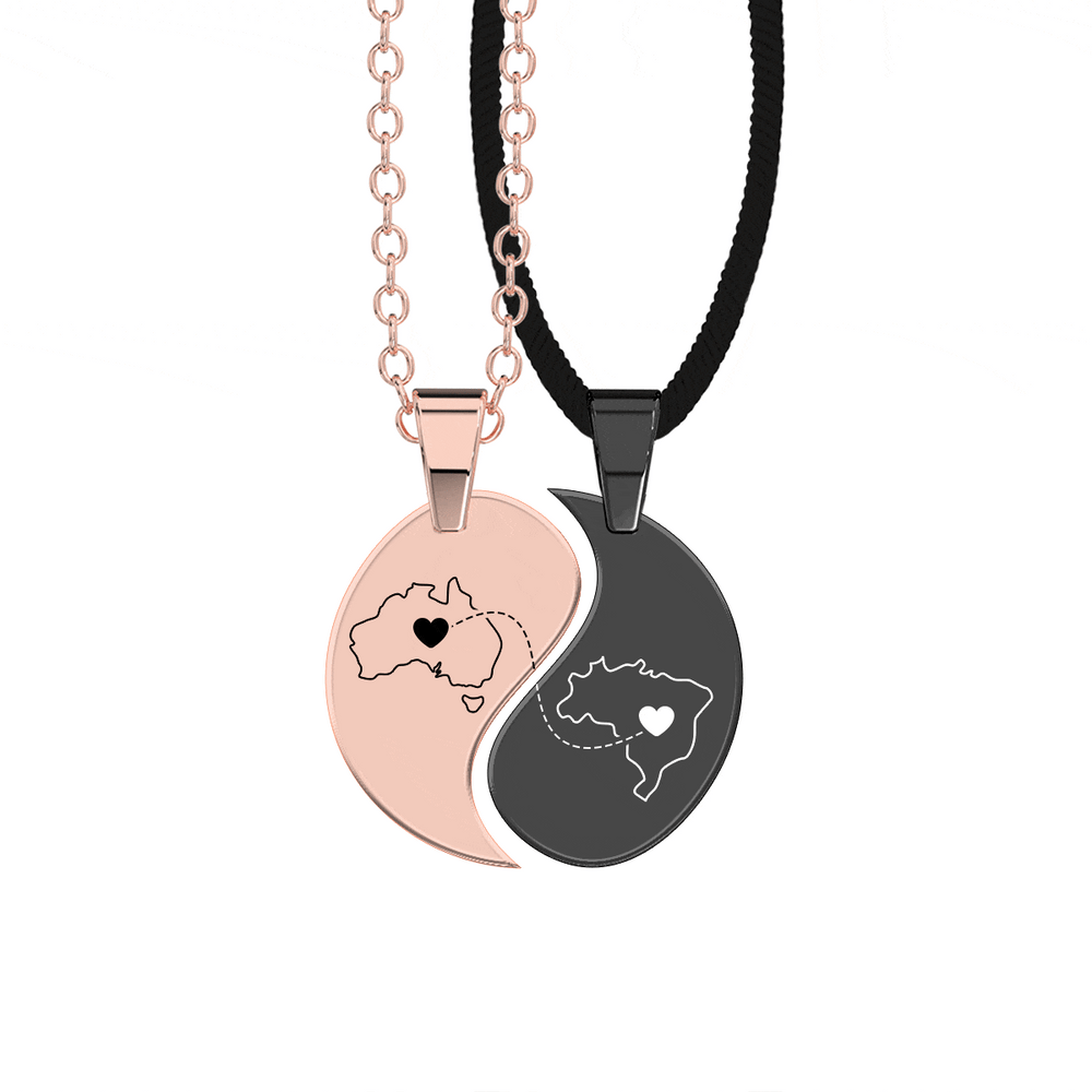Heart Between Countries Yin/Yang Engraved Necklace (2 Necklaces) media 15