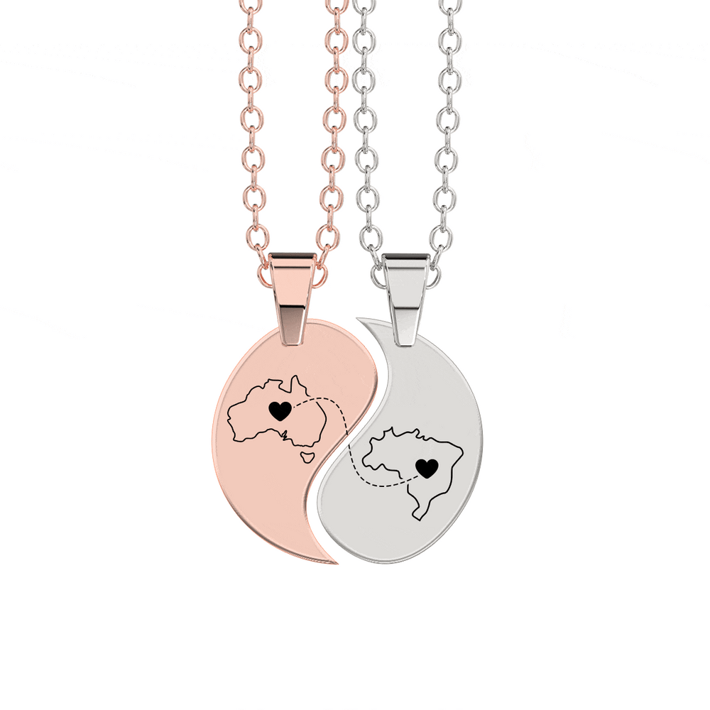 Heart Between Countries Yin/Yang Engraved Necklace (2 Necklaces) media 12